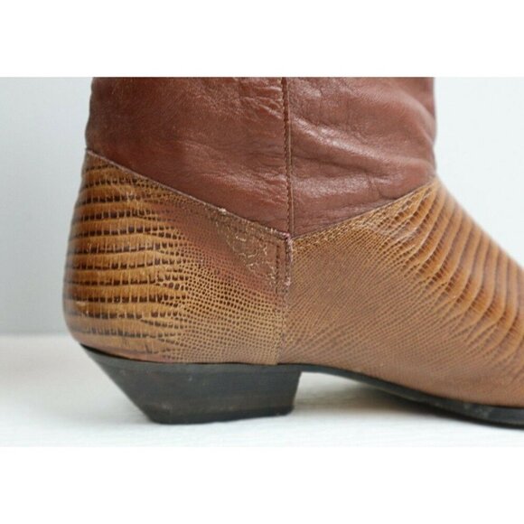 VINTAGE TAN BROWN LEATHER FASHION COWBOY BOOTS - SANDRA MILLER - SIZE 6.5 - Picture 3 of 12